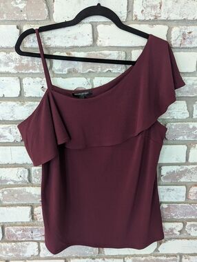Banana Republic Maroon One-Shoulder Ruffle Top